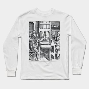 Vintage Printing Press Illustration Long Sleeve T-Shirt